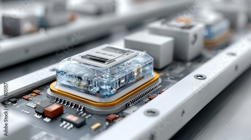 Advanced Microchip Design with Transparent Casing and Circuit Board Close-Up for Technology and Innovation Themes