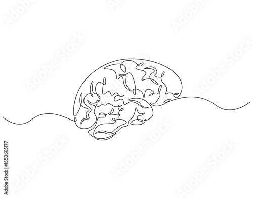 Human brain continuous line. Continuous one line drawing of brain. Organ smart concept. Single line drawing