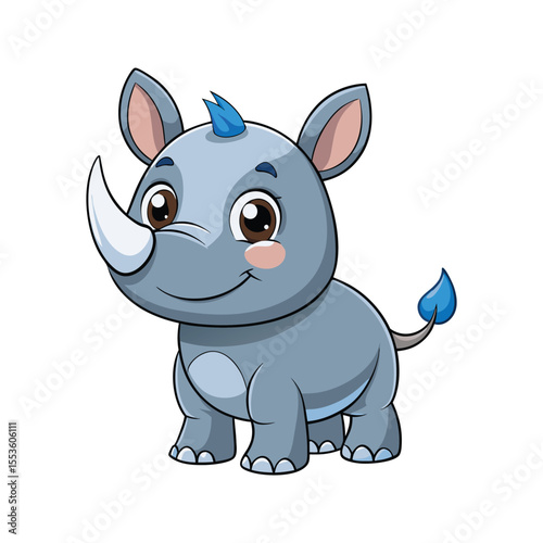 Friendly cartoon rhino with soft gray color Vector illustration isolated on white background