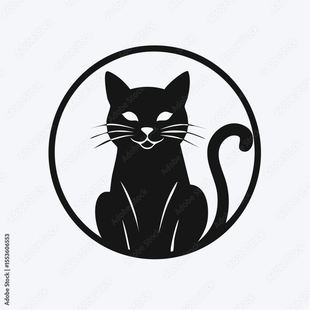 Fototapeta premium Minimalist Cat Logo – Black and White Silhouette Vector