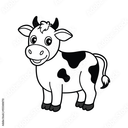 Friendly cow with a joyful expression silhouette isolated on white background