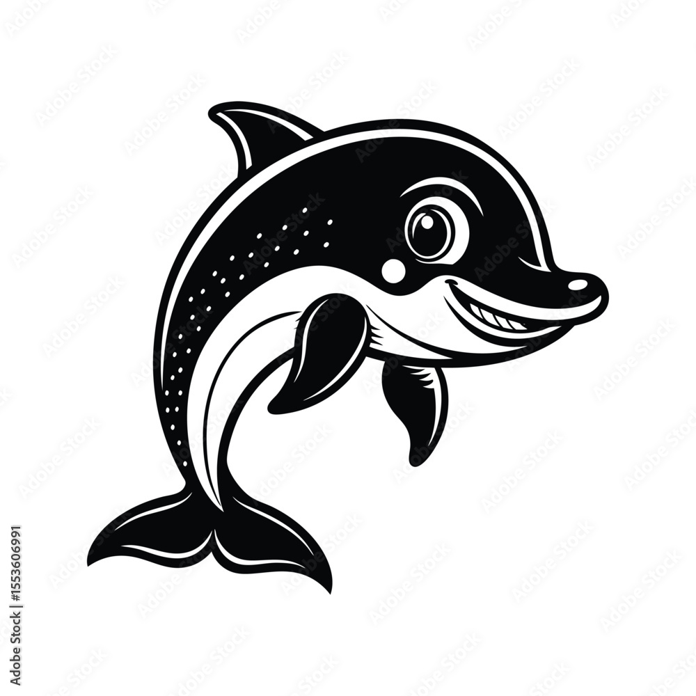 Fototapeta premium Friendly dolphin character silhouette isolated on white background