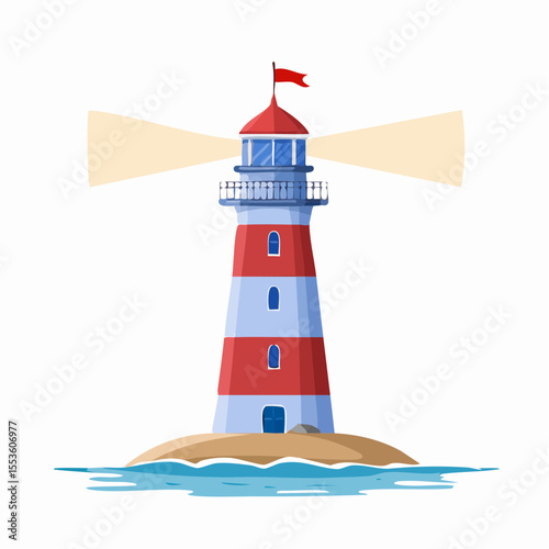 Lighthouse Vector Illustration – Maritime Theme in Red and Blue