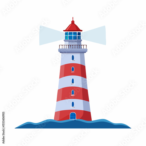 Lighthouse Vector Illustration – Maritime Theme in Red and Blue