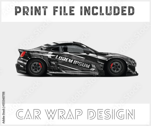 Stylish Black and White Car Wrap Design Template