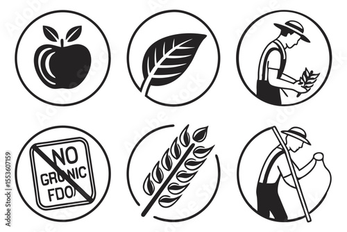 Food and agriculture icons isolated on white background