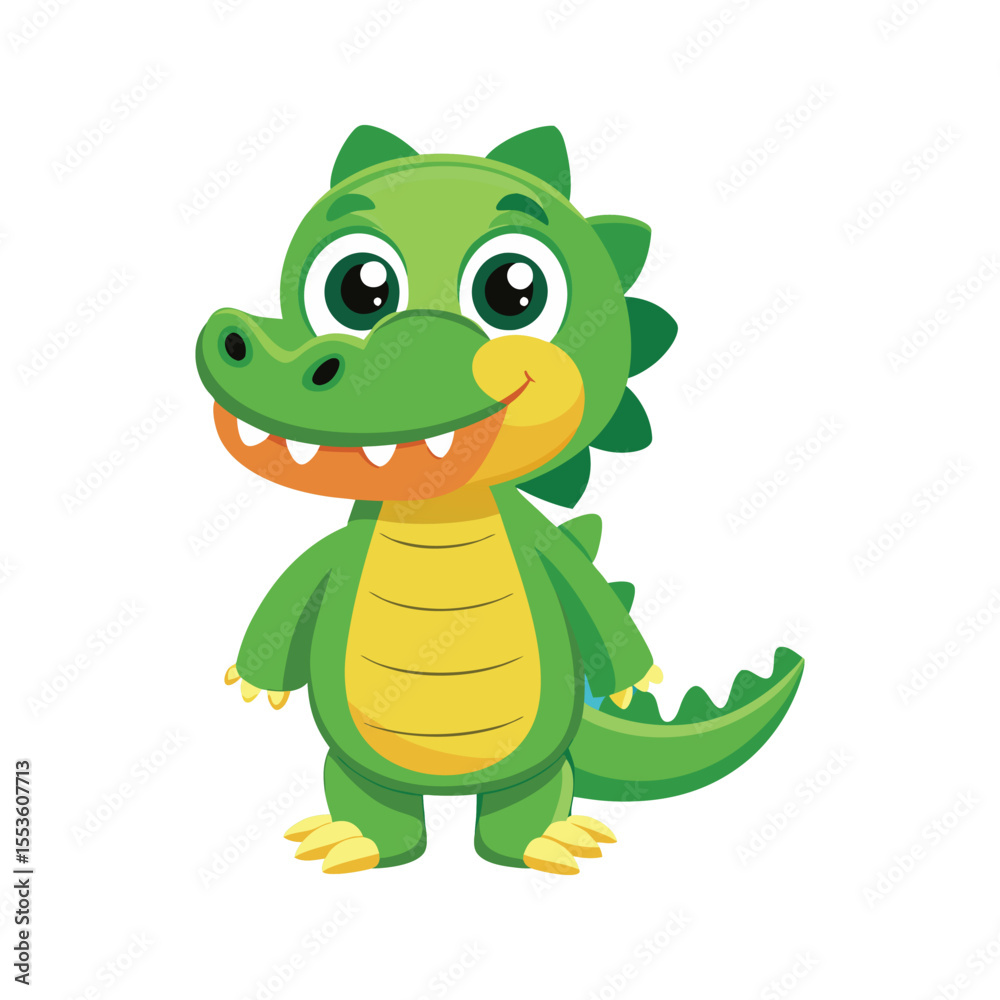 Fototapeta premium Friendly green crocodile cartoon character Vector illustration isolated on white background