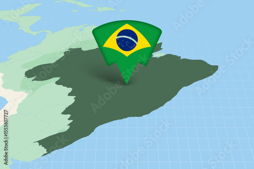 Brazil Location Highlighted on American Map with Flag Icon.