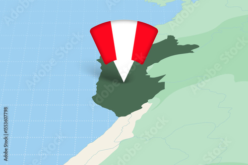 Peru Location Highlighted on American Map with Flag Icon.
