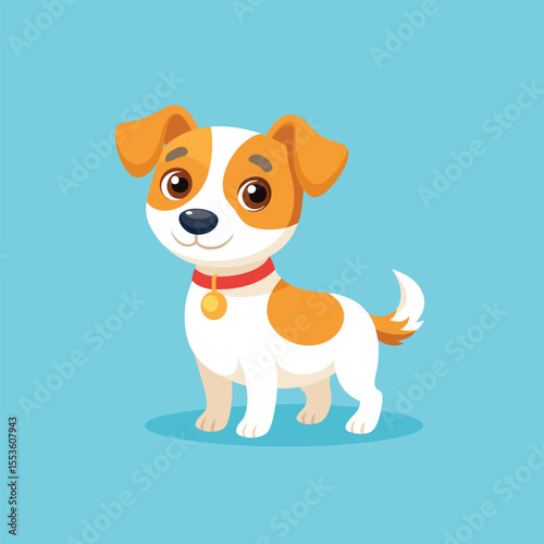 Friendly jack russell terrier dog with collar vector illustration isolated on blue background