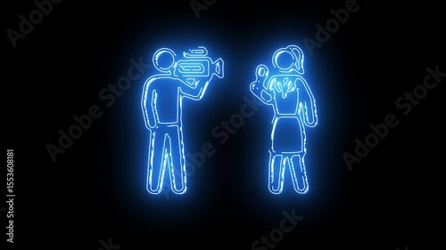 Job interview scene with candidate and HR interviewer in holographic digital glow