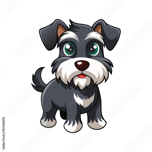 Friendly miniature schnauzer dog with big eyes vector illustration isolated on white background