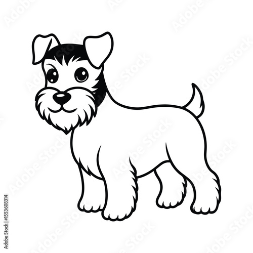 Friendly Miniature Schnauzer dog standing silhouette isolated on white background