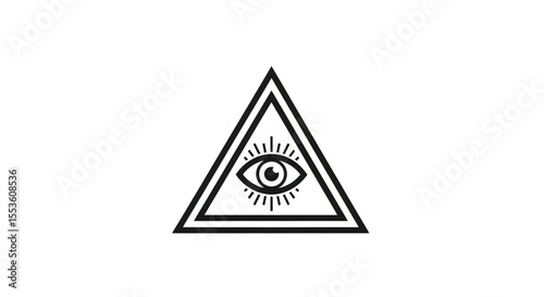 All seeing eye in triangle pyramid symbol. Masonic icon or illuminati concept. Ancient secret society sign for spirituality and esoteric design.