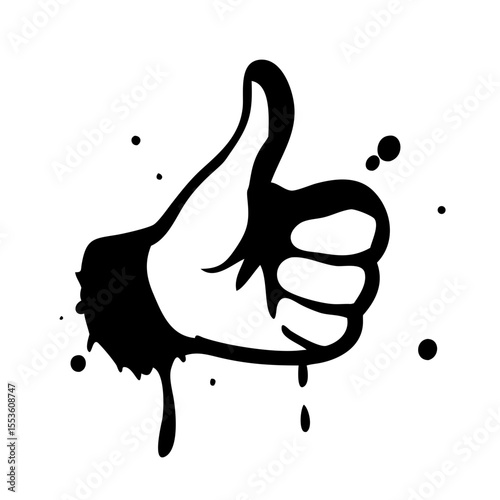 Thumbs up hand dripping paint, isolated on white