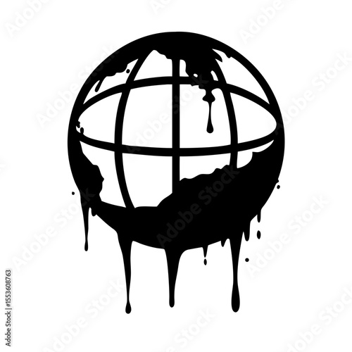 Melting earth globe dripping paint, isolated on white