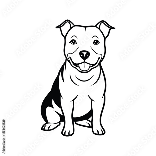 Friendly pit bull terrier dog illustration silhouette isolated on white background