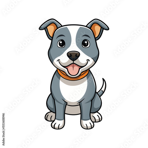 Friendly pit bull dog with large eyes and wagging tail vector illustration isolated on white background