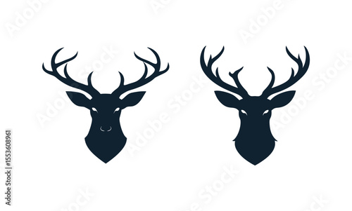Set deer head silhouette vector, logo, icon