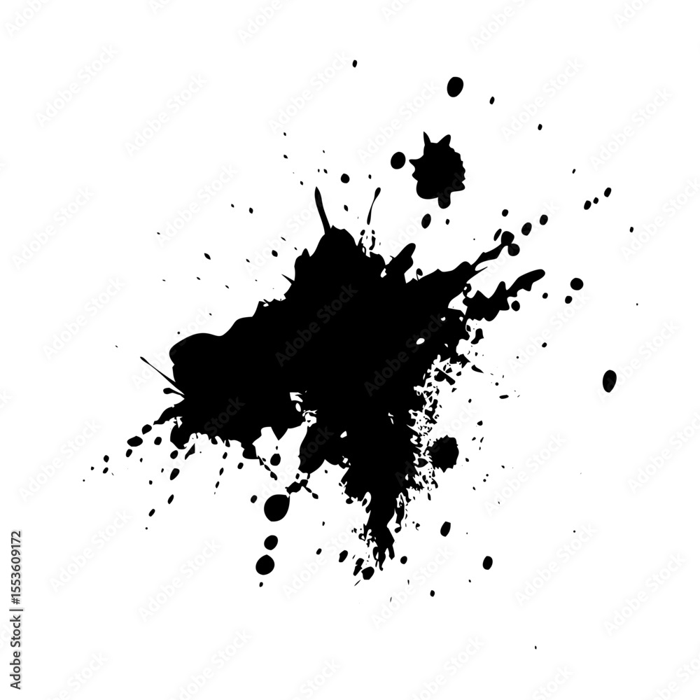 Isolated black ink splatter on white background
