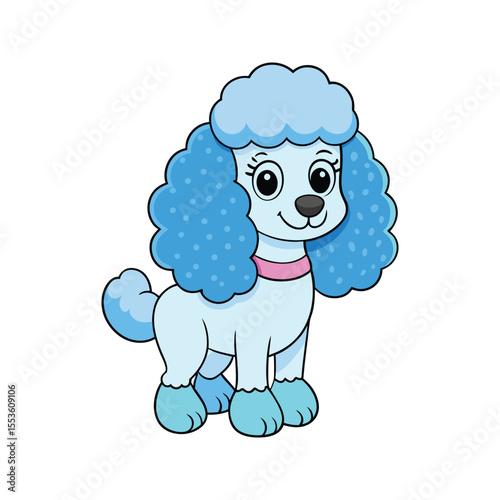 Friendly poodle dog with fluffy fur and cheerful eyes vector illustration isolated on white background