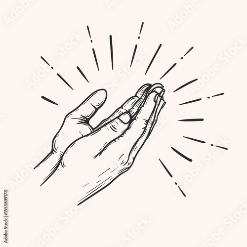 Praying hands. Hand drawn sketch style. Religious spiritual symbol. Vector illustration in retro vintage style.