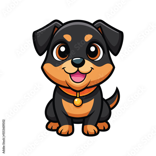 Friendly rottweiler dog with cute features and black and orange fur vector illustration isolated on white background