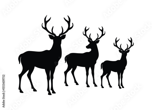 Set of deer silhouette vector illustration on white background 