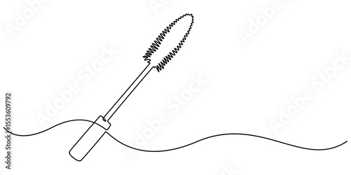 Mascara continuous one line art drawing, Vector abstract continuous one single simple line drawing icon of brush for applying mascara cosmetology in silhouette sketch on white background, sketch style