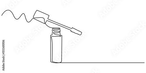 Mascara continuous one line art drawing, Vector abstract continuous one single simple line drawing icon of brush for applying mascara cosmetology in silhouette sketch on white background, sketch style