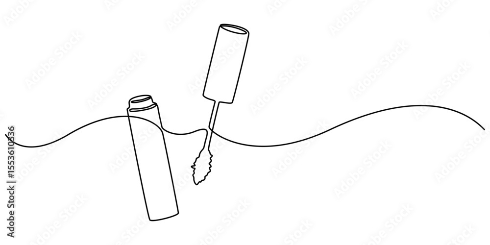 Obraz premium Mascara continuous one line art drawing, Vector abstract continuous one single simple line drawing icon of brush for applying mascara cosmetology in silhouette sketch on white background, sketch style
