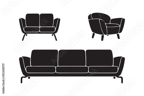 Modern Sofa and Armchair Vector Silhouettes