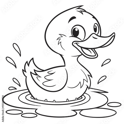 Little Duckling A happy baby duck splashing in a puddle with a big smile