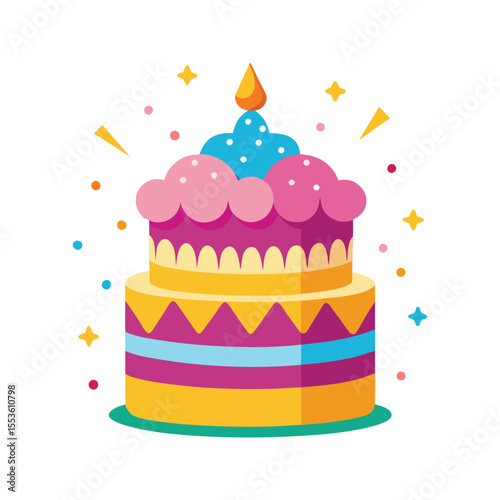 Fun cake with candy and icing decorations vector illustration isolated on white background