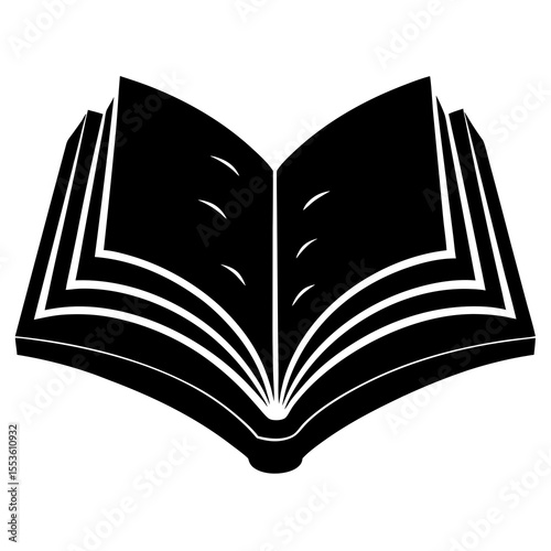 National Book Lovers Day open book outline silhouette, ready for use in black-and-white vector packs, creative collages, and educational material.