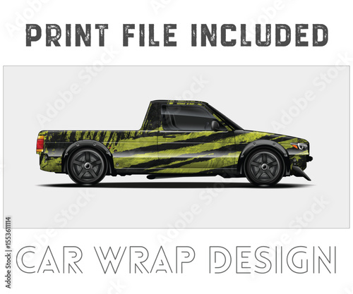 Print File Included Car Wrap Design with Yellow and Black Stripes