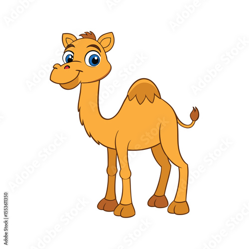 Funny cartoon camel character with a light brown coat vector illustration isolated on white background