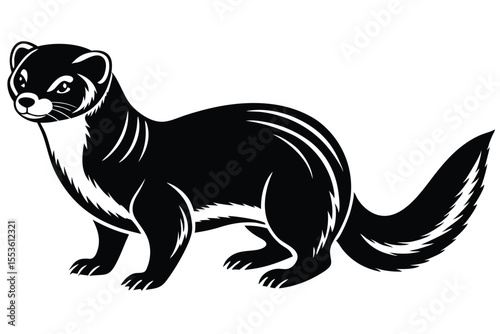 Isolated ferret outline faces upward, featuring elegant lines on a white background