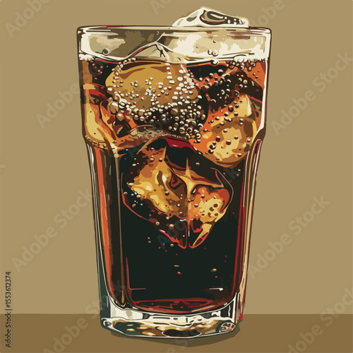 illustration, liquid, food, soda, refreshment, design, bubble, cola, isolated, icon, drink, freshness, ice, sweet, fresh, cool, cartoon, vector, beverage, cocktail, cold, cup, straw, brown, glass, 