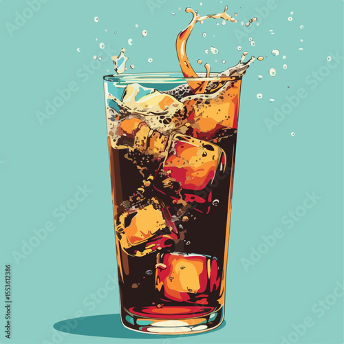illustration, liquid, food, soda, refreshment, design, bubble, cola, isolated, icon, drink, freshness, ice, sweet, fresh, cool, cartoon, vector, beverage, cocktail, cold, cup, straw, brown, glass,
