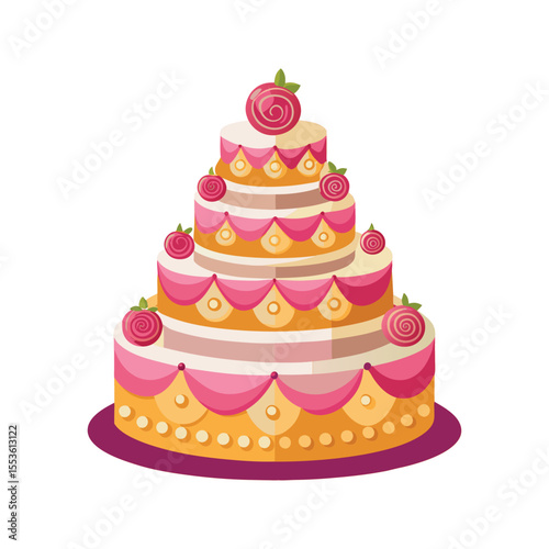 Gorgeous wedding cake with floral accents and delicate icing design vector illustration isolated on white background