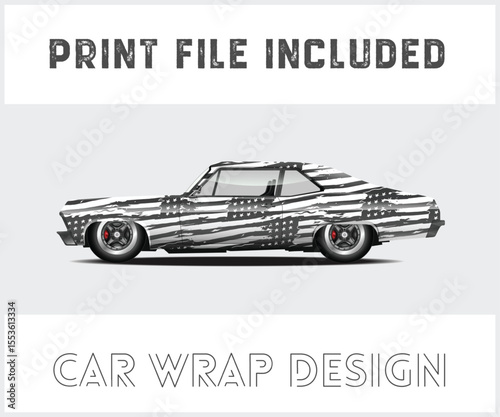 American Flag Car Wrap Design with Print File Included