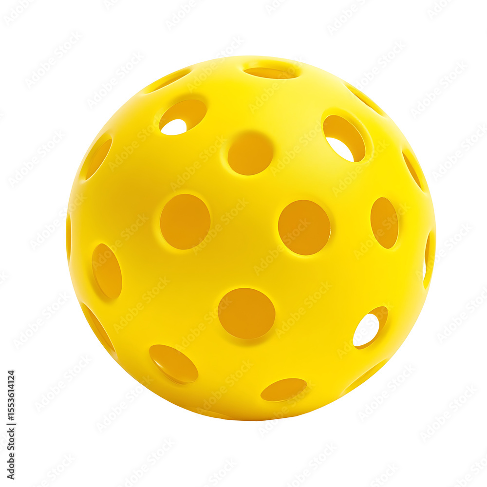 Fototapeta premium Bright Yellow Perforated Plastic Pickleball Ball Isolated on White Background Studio Shot