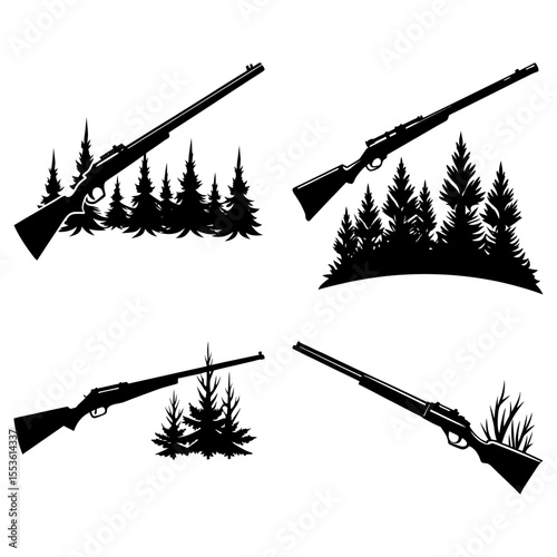 Four variations of tommy design featuring soldiers with rifles in silhouette style and decorative elements