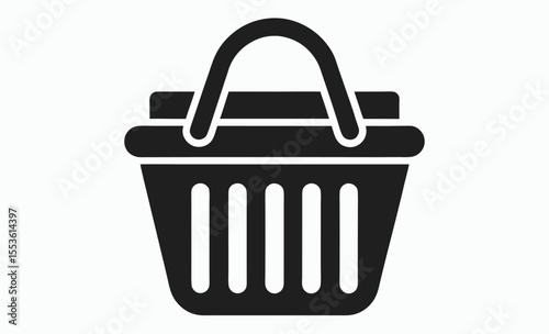 shopping basket icon, retail cart vector, mobile store graphic, black white illustration







