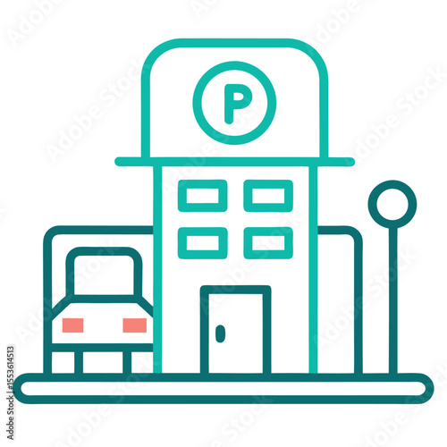 Simple line art vector icon of a parking sign with the letter "P". Ideal for transportation apps, public signage, maps, driving interfaces, and urban navigation systems.