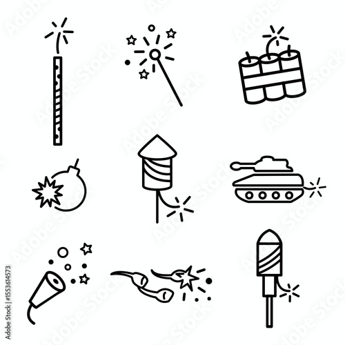 Fireworks and Independence Day with Icon Set