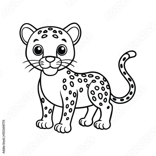 Friendly cartoon leopard with spots silhouette isolated on white background