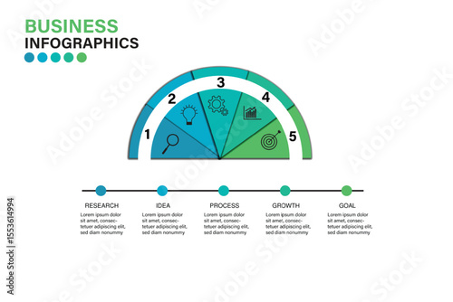 Business infographic template. Business infographic design with 5 steps. Infographic of business strategy which can be used for presentations banners, workflow layout, annual report, web design.