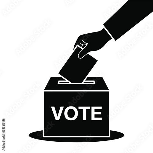 Hand casting a ballot into a black vote box with the word vote